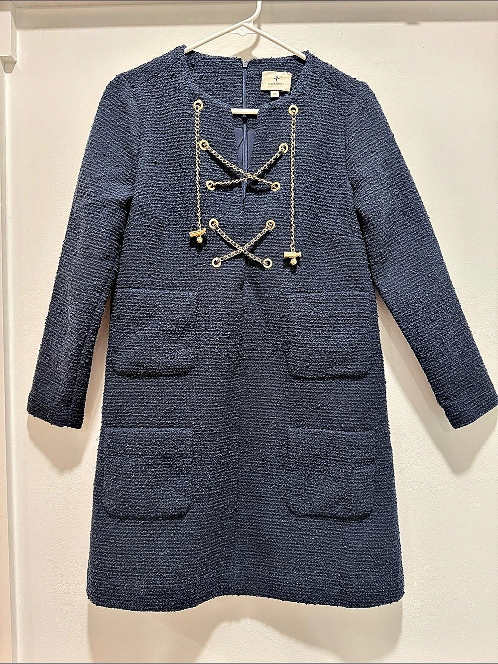 Tuckernuck Navy Tie Tweed Kelly Dress Mini Blue XS